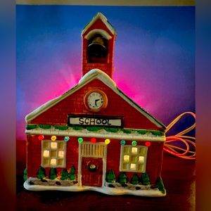 Ceramic school house with lights